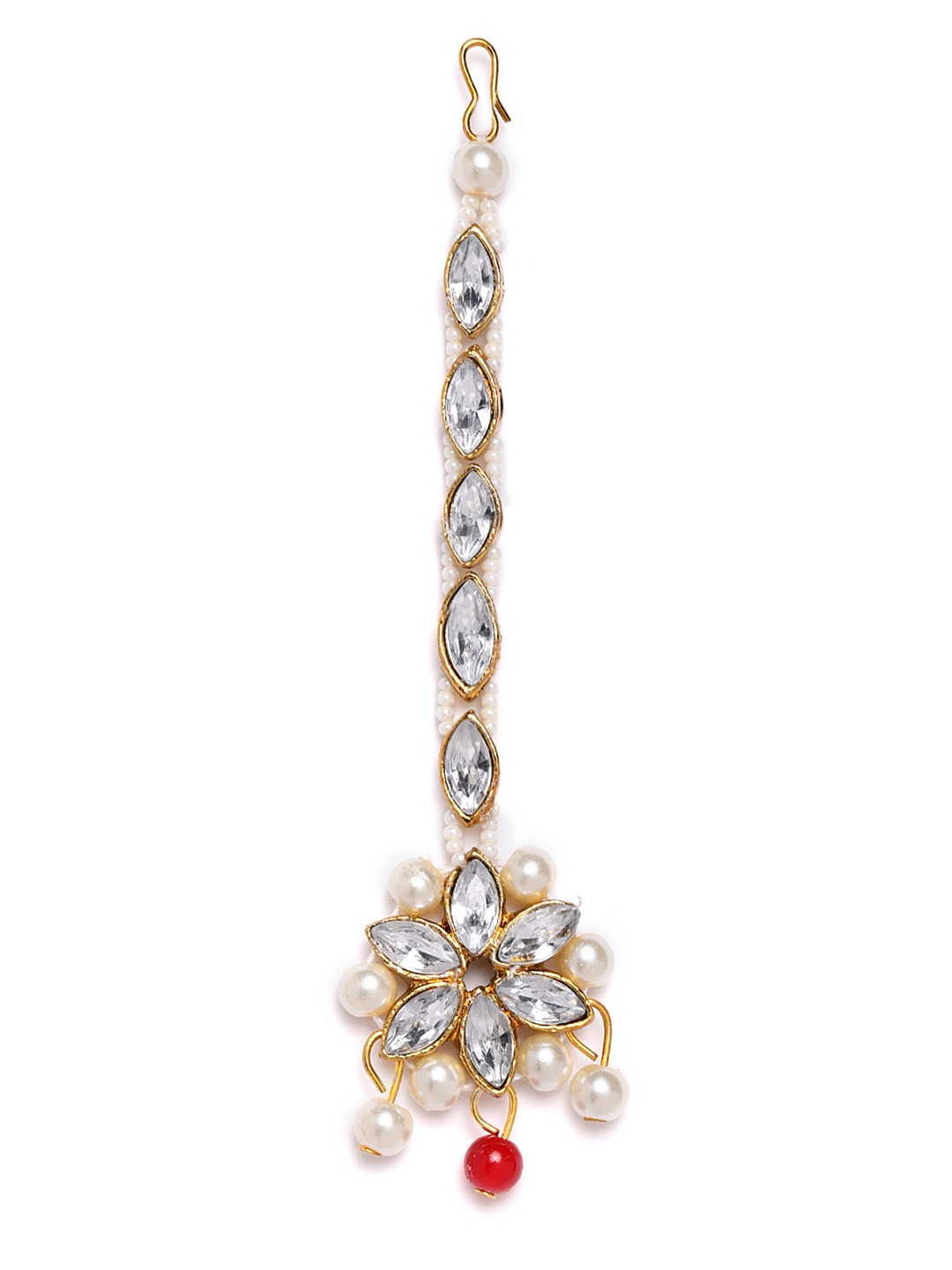 YouBella Red  Off-White Gold-Plated Stone-Studded Beaded Jewellery Set
