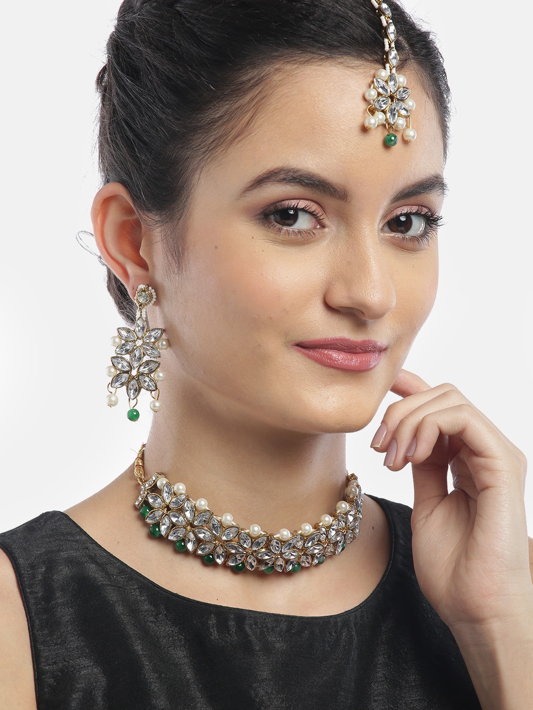 YouBella Jewellery Sets for Women Gold Plated Wedding Bridal Necklace Jewellery Set with Earrings for Girls/Women (Green)