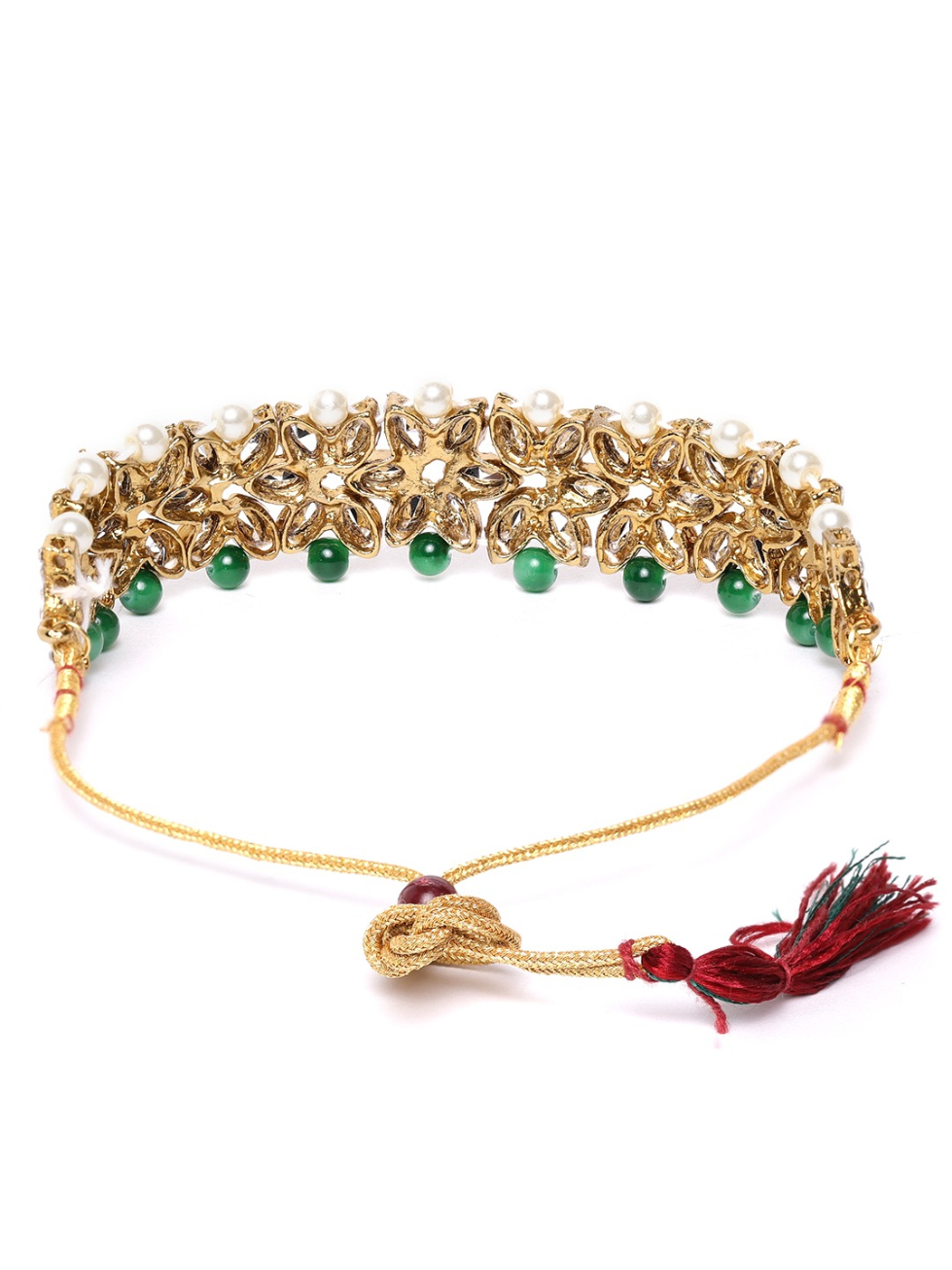 YouBella Green  White Gold-Plated Stone-Studded  Beaded Jewellery Set with Maang Tika