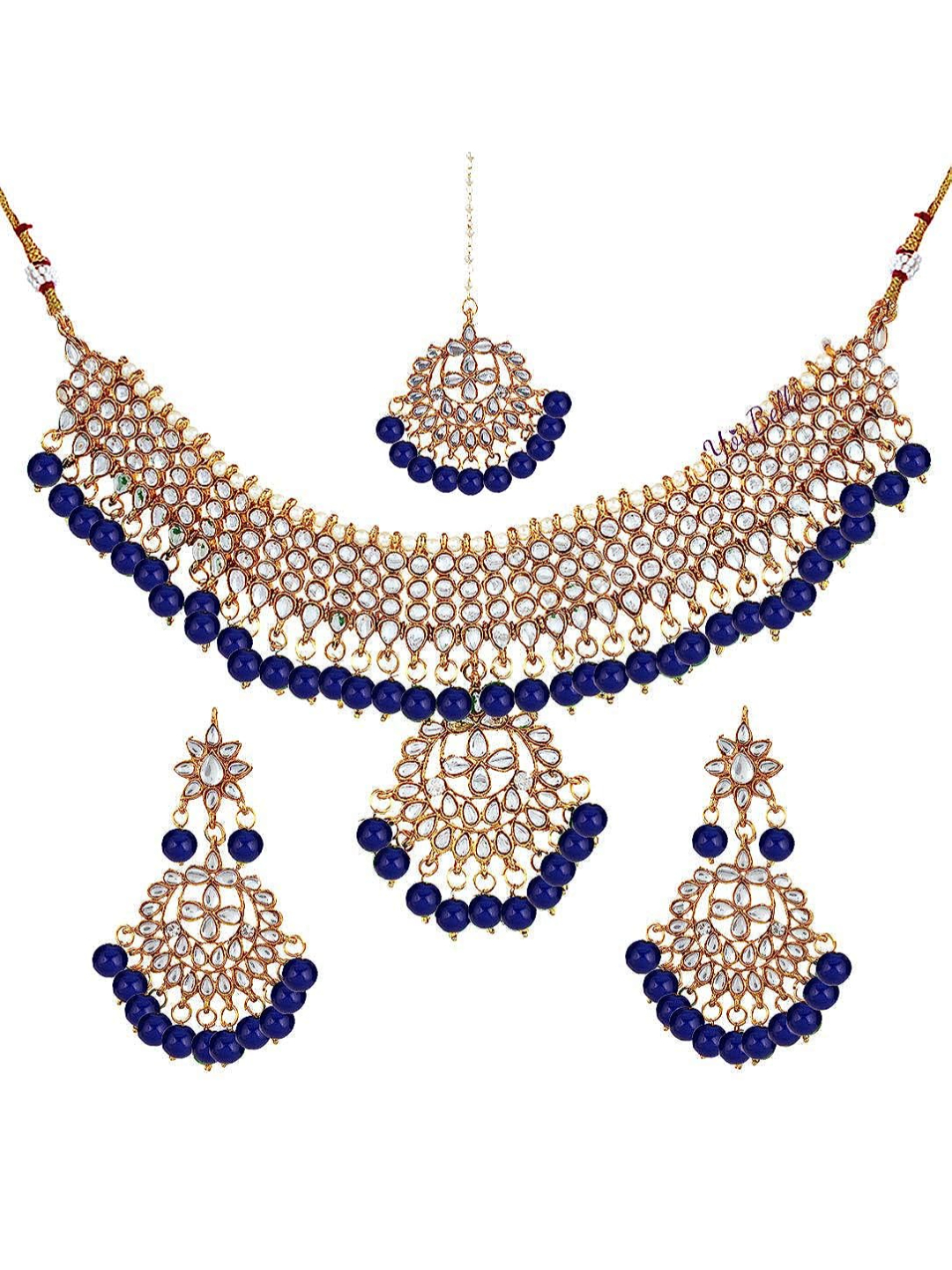 YouBella Jewellery Sets for Women Gold Plated Kundan Wedding Bridal Necklace Jewellery Set with Earrings for Girls/Women (Blue)