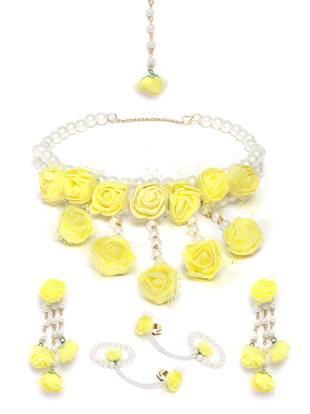 YouBella Stylish Latest Traditional Haldi Jewellery Pearl Jewellery Set for Women (Yellow)(YBNK_5542)