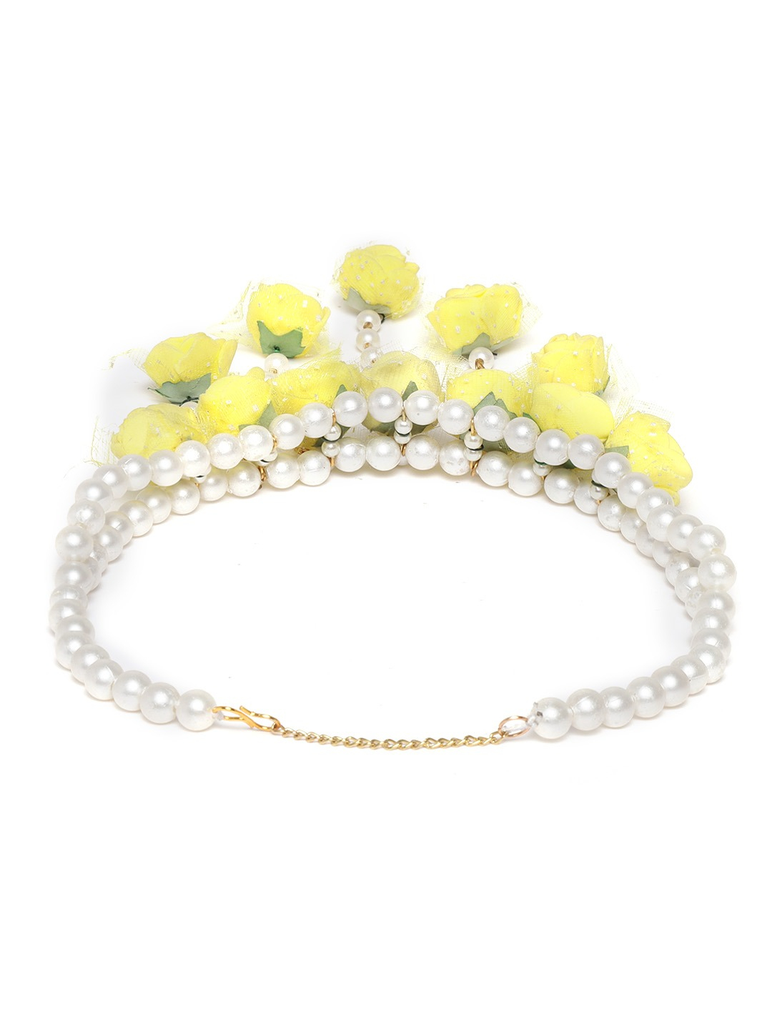 YouBella Yellow  White Beaded Floral Jewellery Set