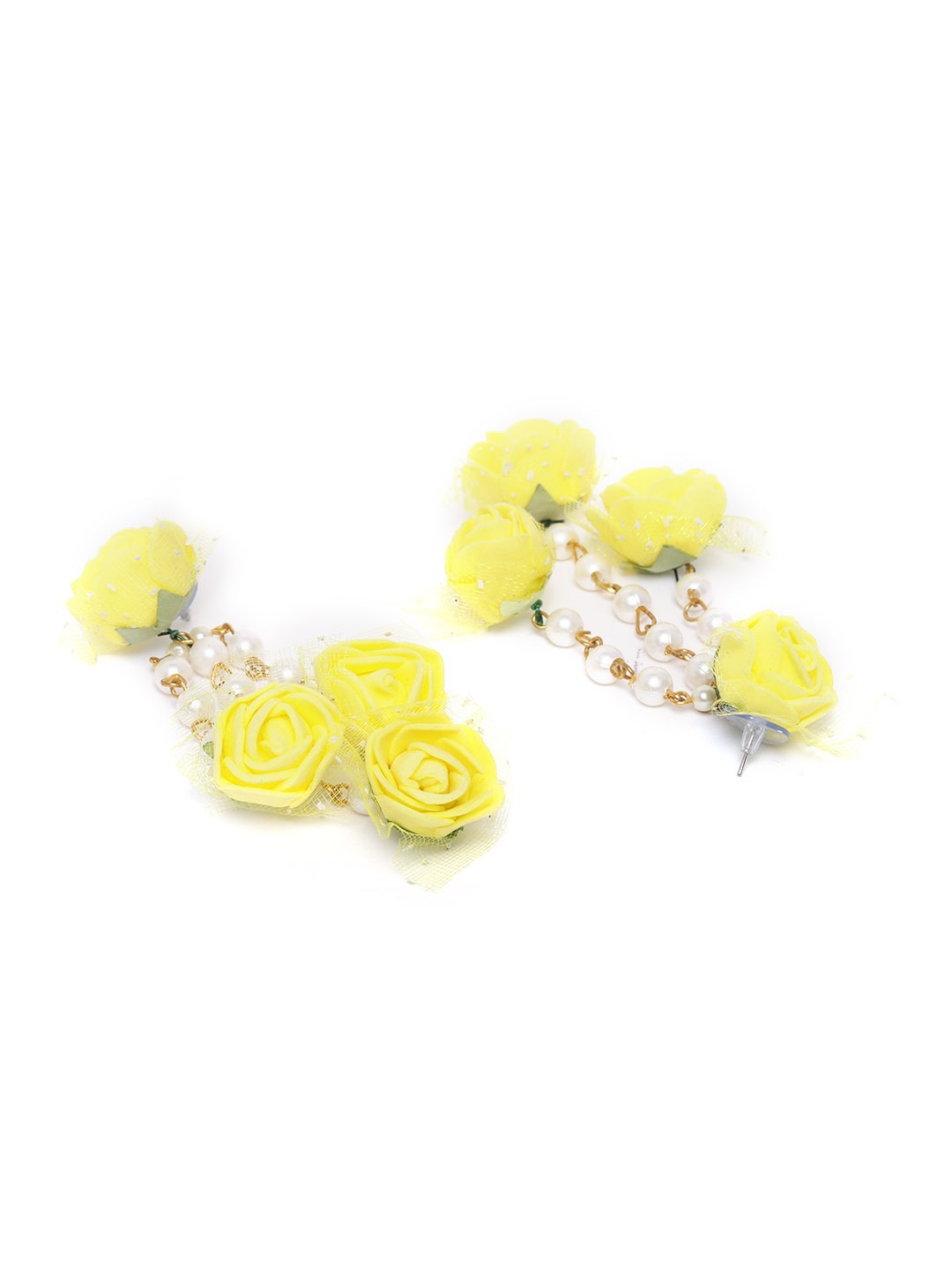 YouBella Yellow  White Beaded Floral Jewellery Set