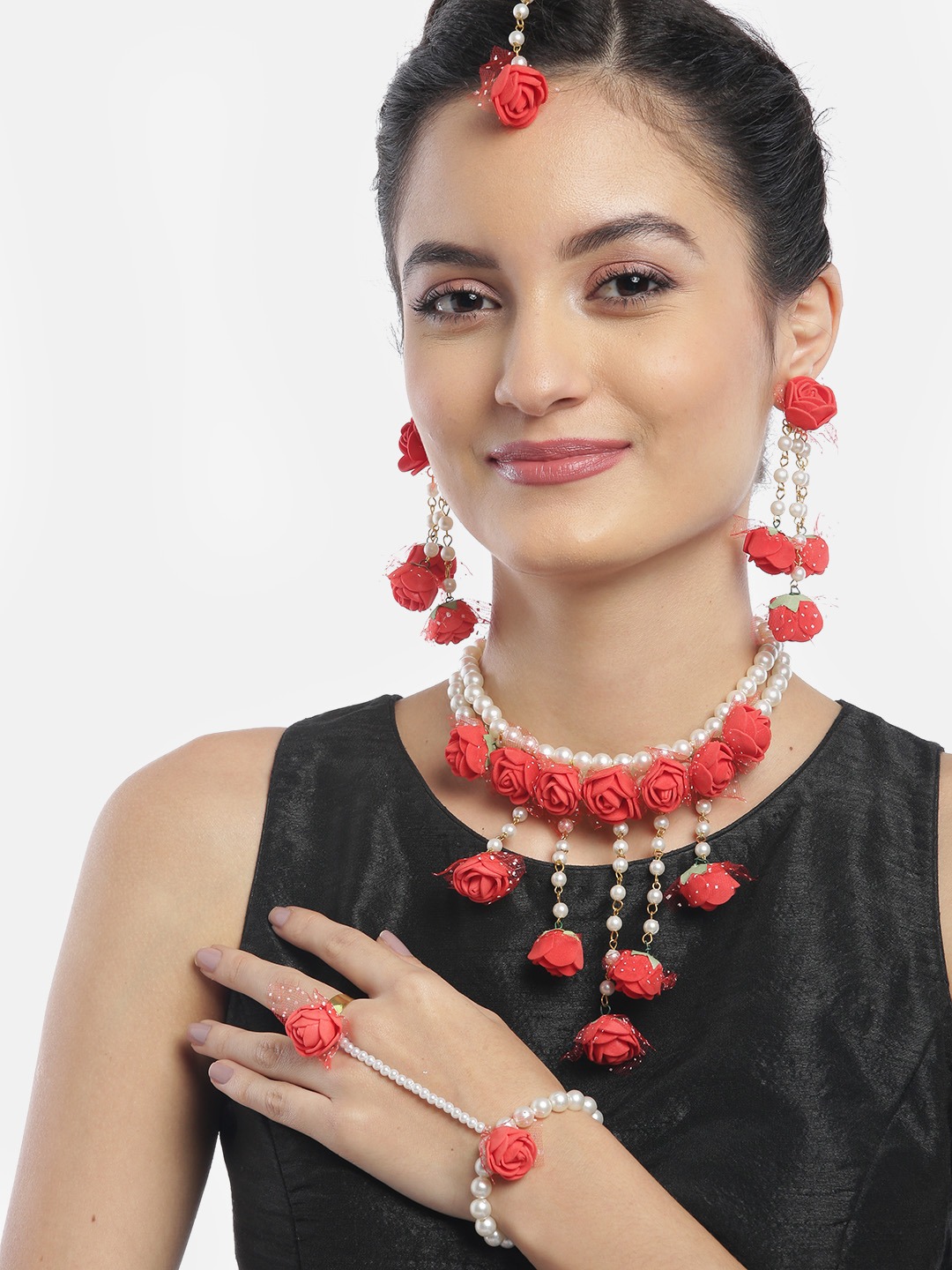 YouBella Stylish Latest Traditional Jewellery  Set for Women (Red)(YBNK_5543)
