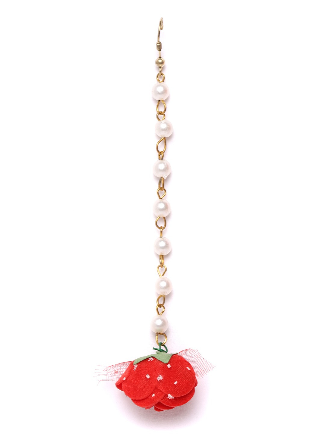 YouBella Women Red  White Beaded Floral Jewellery Set with Maang Tika  Ring Bracelet