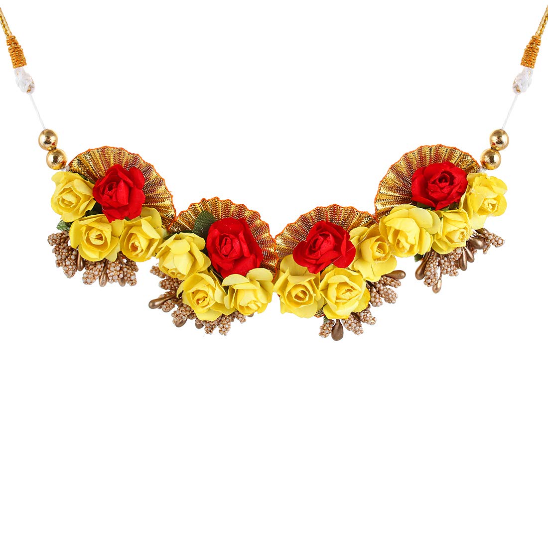 YouBella Jewellery Set for Women Floret Gota Patti Necklace, Earrings & Maang Tika for Women & Girls (Mehandi/Haldi)