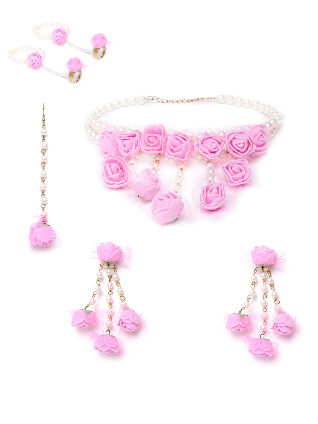 YouBella Latest Design Stylish Party Wear Traditional Floral Jewellery For Haldi/mehendi  Jewellery Set for Women (Pink) (YBNK_5555)