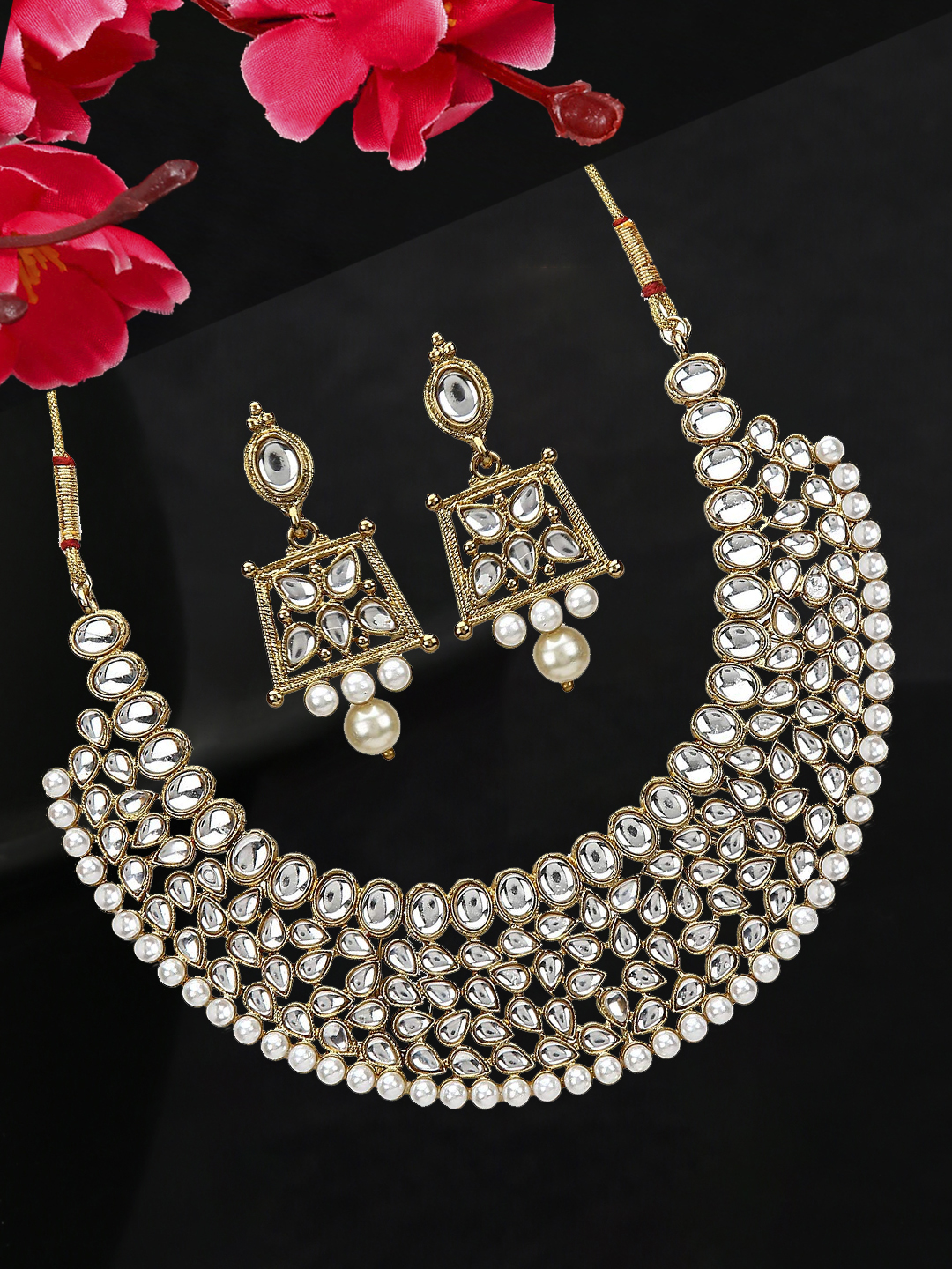 YouBella Stylish Traditional Party Wear Jewellery Gold Plated Jewellery Set for Women (Golden) (YBNK_5562)