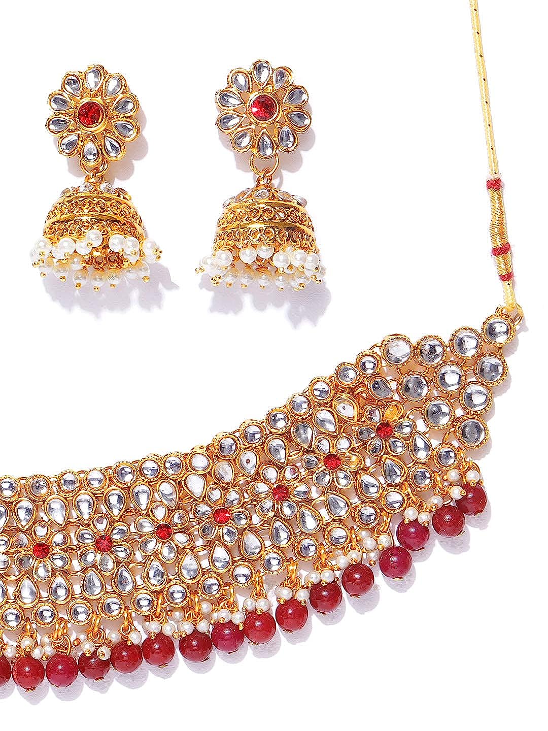 YouBella Latest Traditional Stylish Jewellery Gold Plated Jewellery Set for Women (Red) (YBNK_5602)