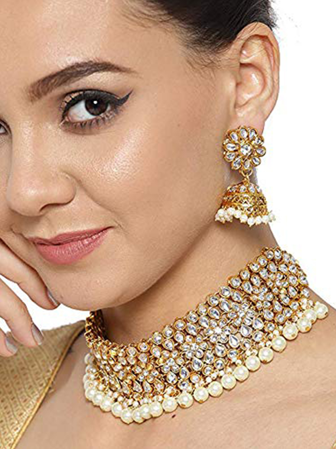 YouBella Latest Traditional Stylish Jewellery Gold Plated Jewellery Set for Women (White) (YBNK_5603)