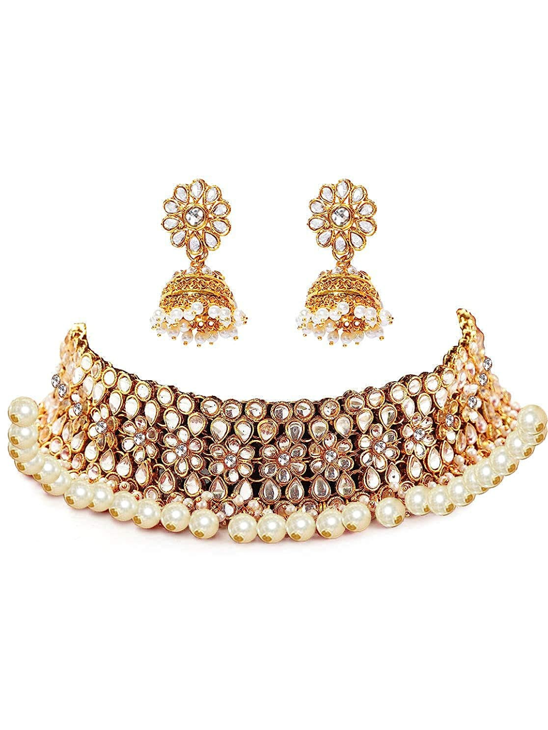 YouBella Latest Traditional Stylish Jewellery Gold Plated Jewellery Set for Women (White) (YBNK_5603)