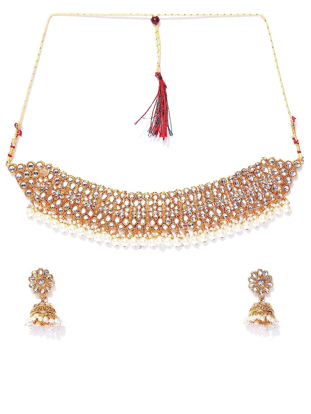 YouBella Latest Traditional Stylish Jewellery Gold Plated Jewellery Set for Women (White) (YBNK_5603)
