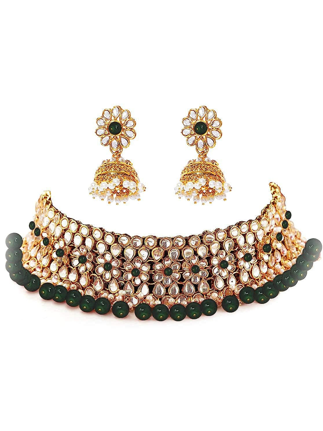 YouBella Jewellery Sets for Women Gold Plated Kundan Wedding Bridal Necklace Jewellery Set with Earrings for Girls/Women (Green)