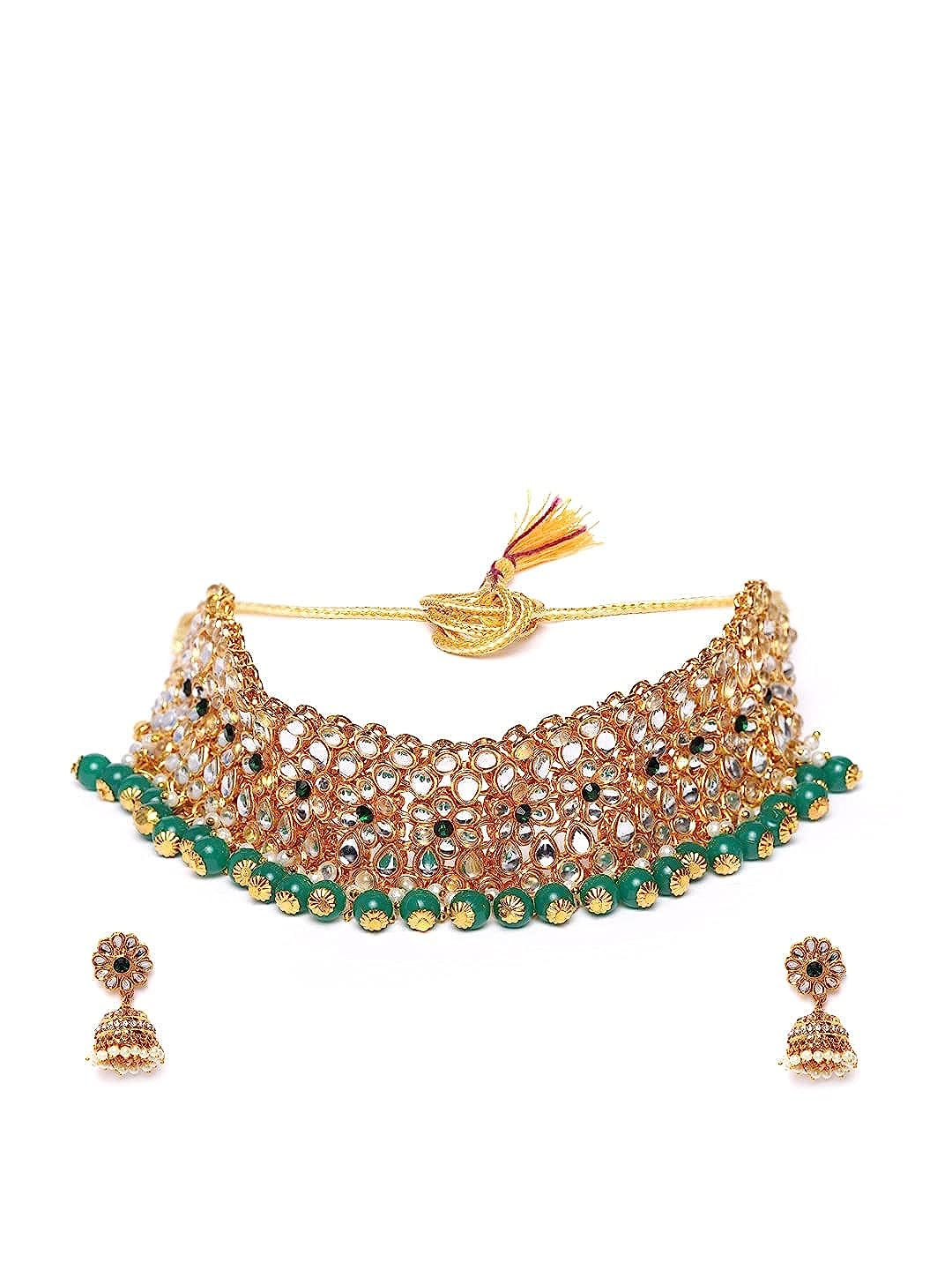 YouBella Jewellery Sets for Women Gold Plated Kundan Wedding Bridal Necklace Jewellery Set with Earrings for Girls/Women (Green)