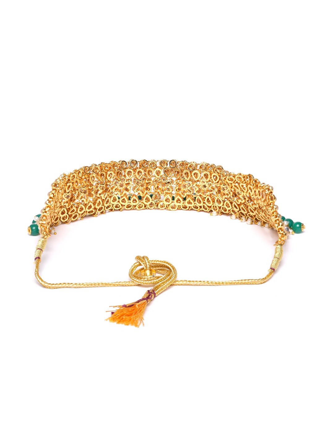 YouBella Green Gold-Plated Stone-Studded Beaded Jewellery Set