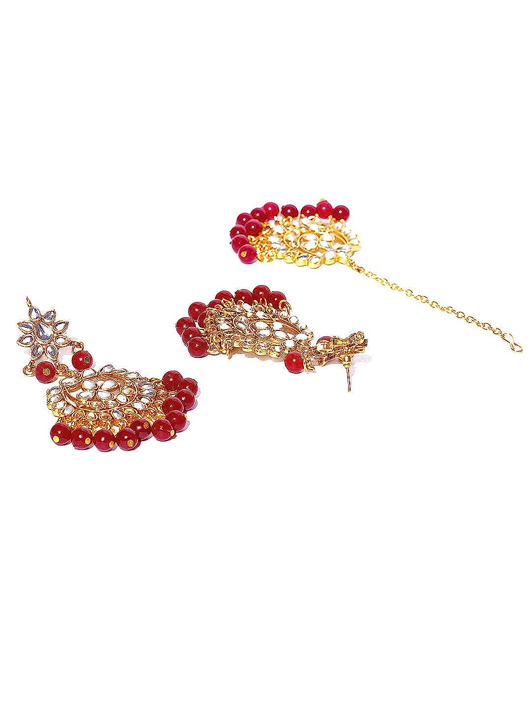 YouBella Women FashionsGold-Plated & Maroon Stone-Studded Jewellery Set With Maang Tikka