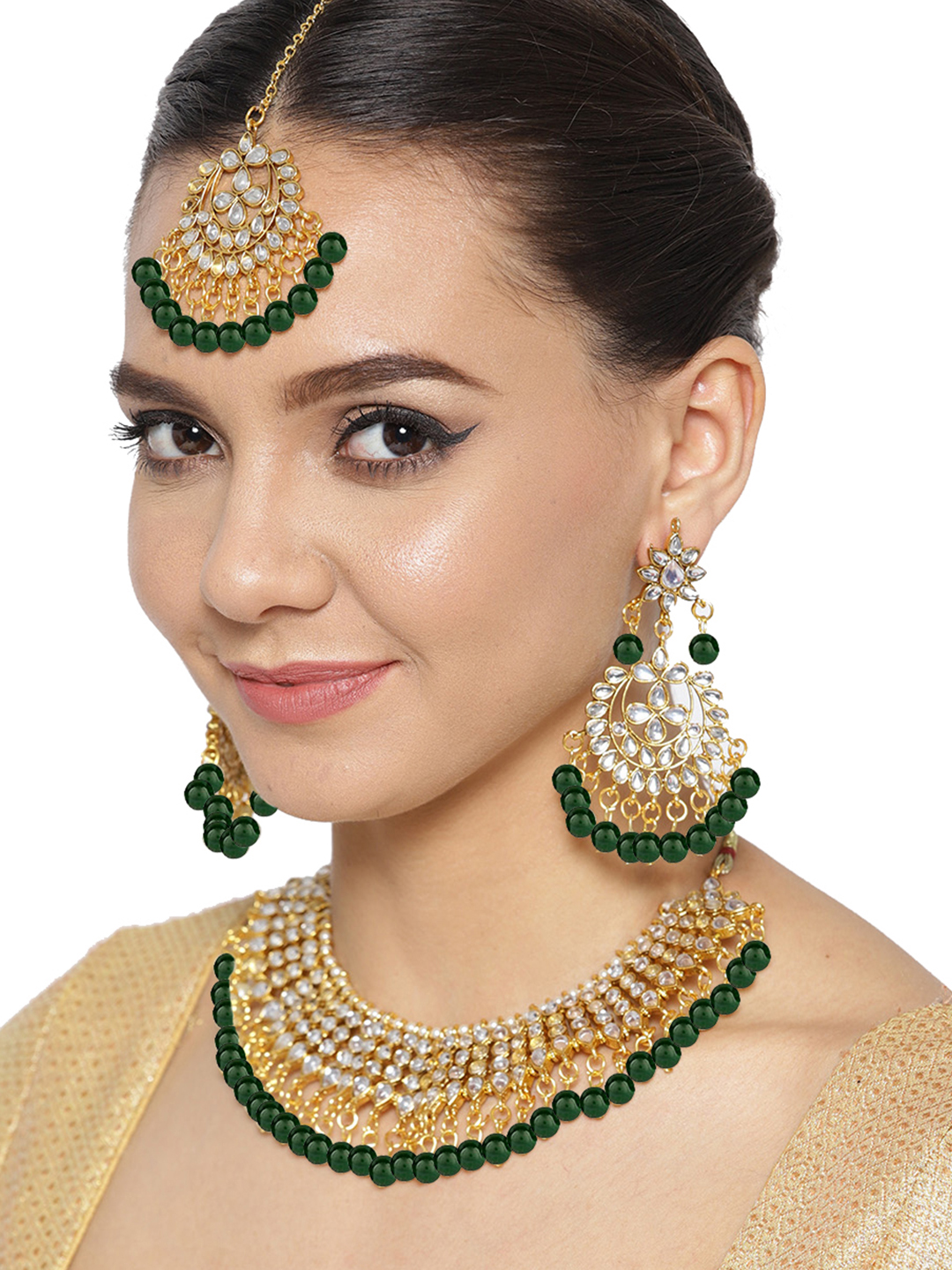 YouBella Jewellery Sets for Women Gold Plated Kundan Wedding Bridal Necklace Jewellery Set with Earrings for Girls/Women (Green)