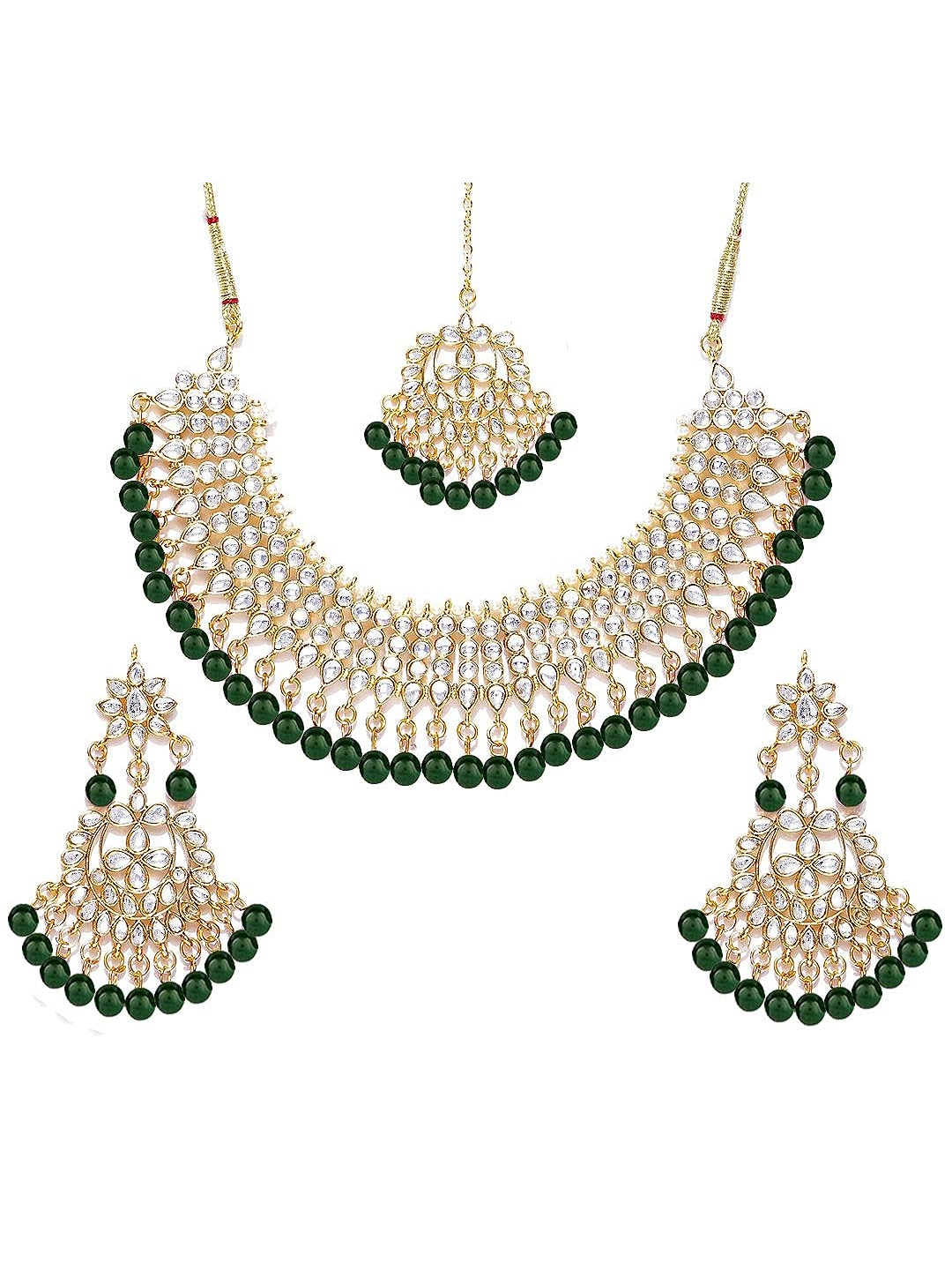 YouBella Jewellery Sets for Women Gold Plated Kundan Wedding Bridal Necklace Jewellery Set with Earrings for Girls/Women (Green)
