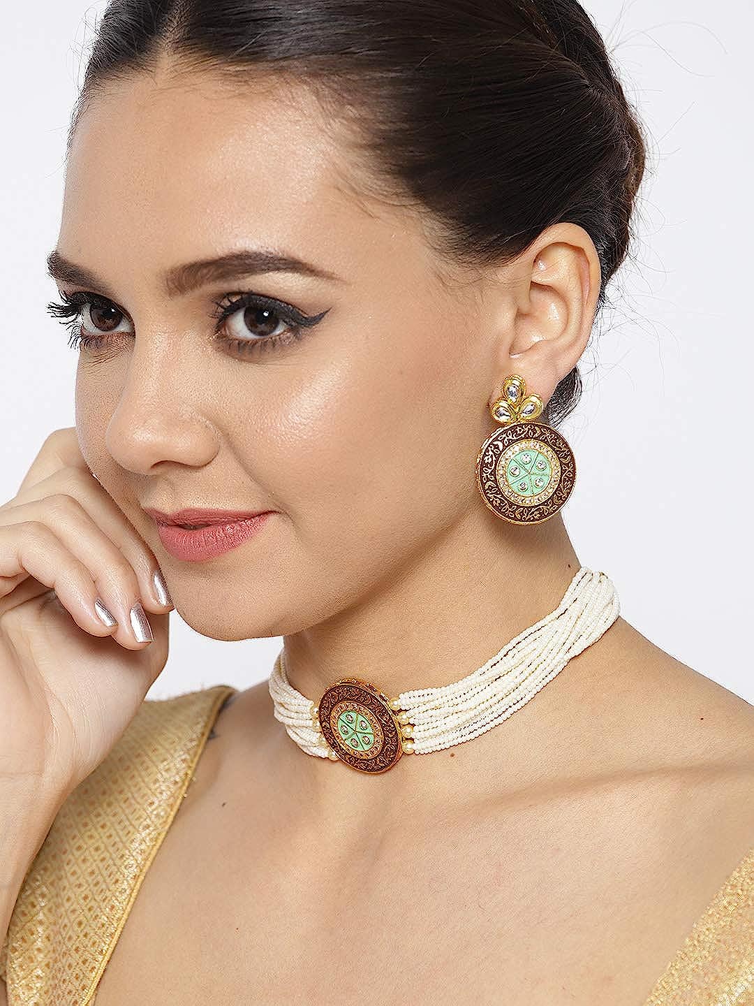 YouBella Jewellery Sets for Women Gold Plated Kundan Wedding Bridal Necklace Jewellery Set with Earrings for Girls/Women