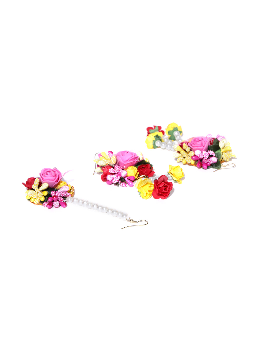 YouBella Women Yellow  Pink Beaded Floral Jewellery Set