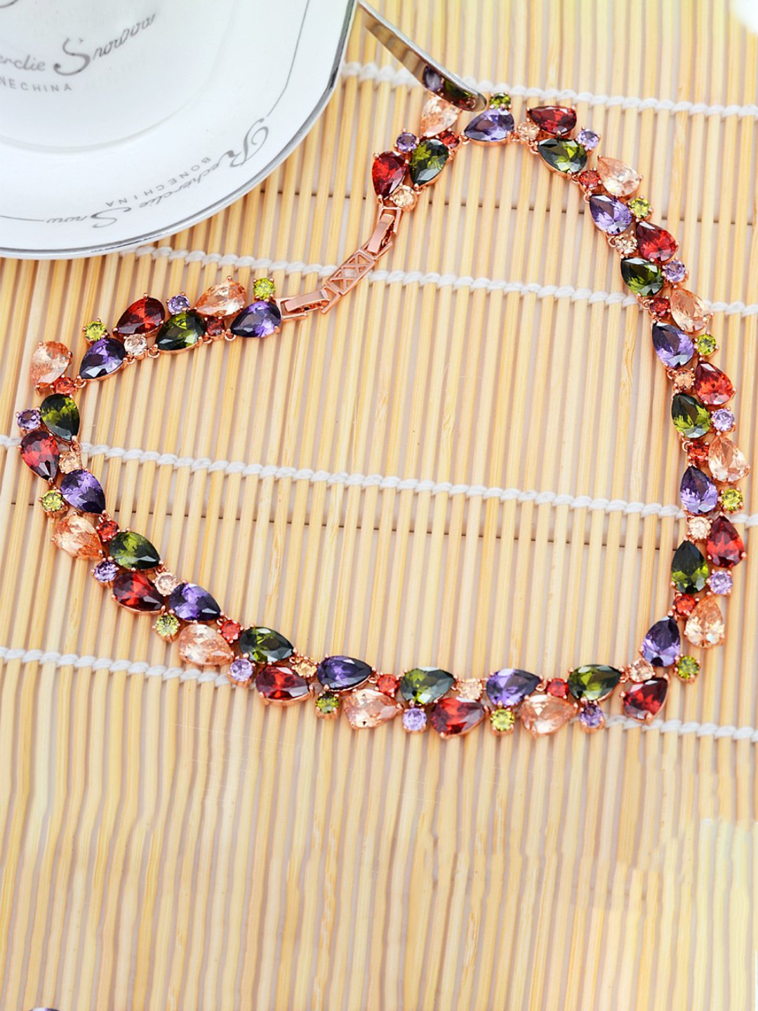 YouBella Multicolour Rose gold Fabric Stylish AAA Swiss Zircon Necklace Jewellery for Women and Girls