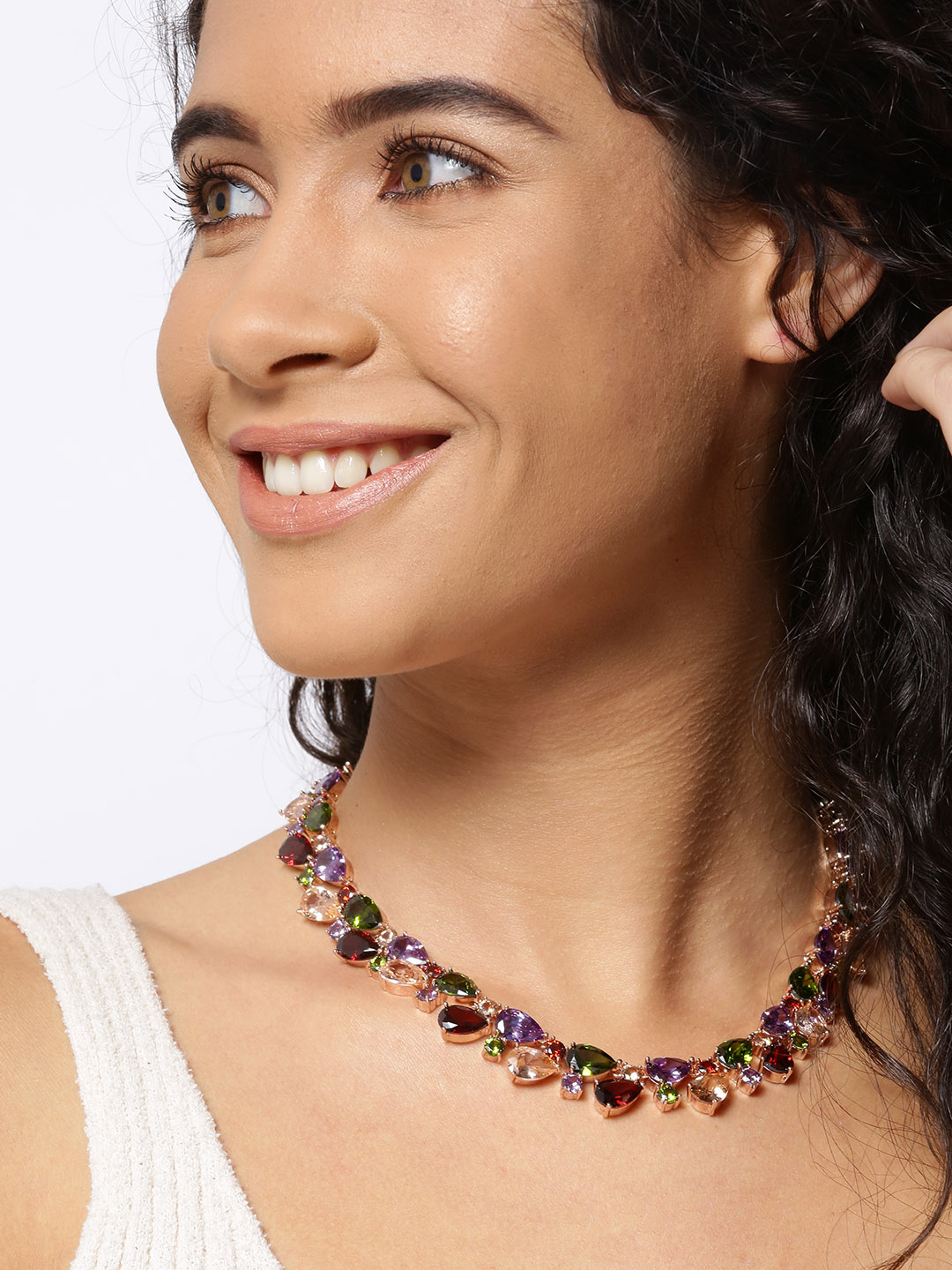 YouBella Multicolour Rose gold Fabric Stylish AAA Swiss Zircon Necklace Jewellery for Women and Girls