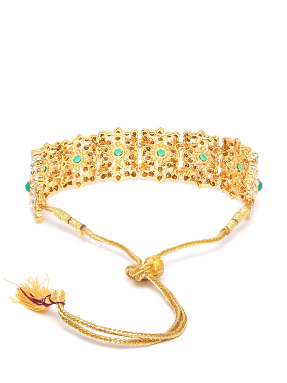 YouBella Green  Cream-Coloured Gold-Plated Stone Studded  Beaded Jewellery Set