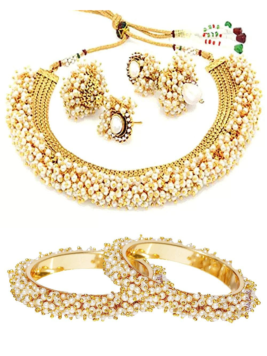 YouBella Stylish Latest Design Traditional Jewellery Combo Gold Plated and Pearl Jewellery Set for Women (Golden) (YBNK_5629_2.8)