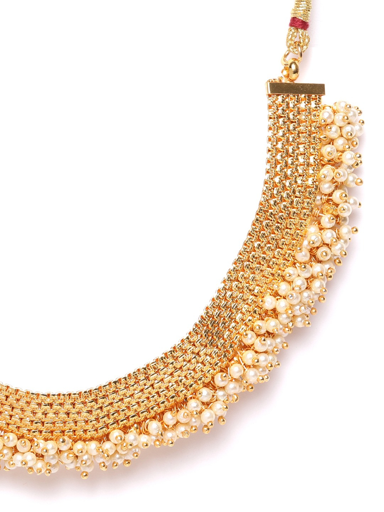 YouBella Off-White Gold-Plated Beaded Jewellery Set with Bangles
