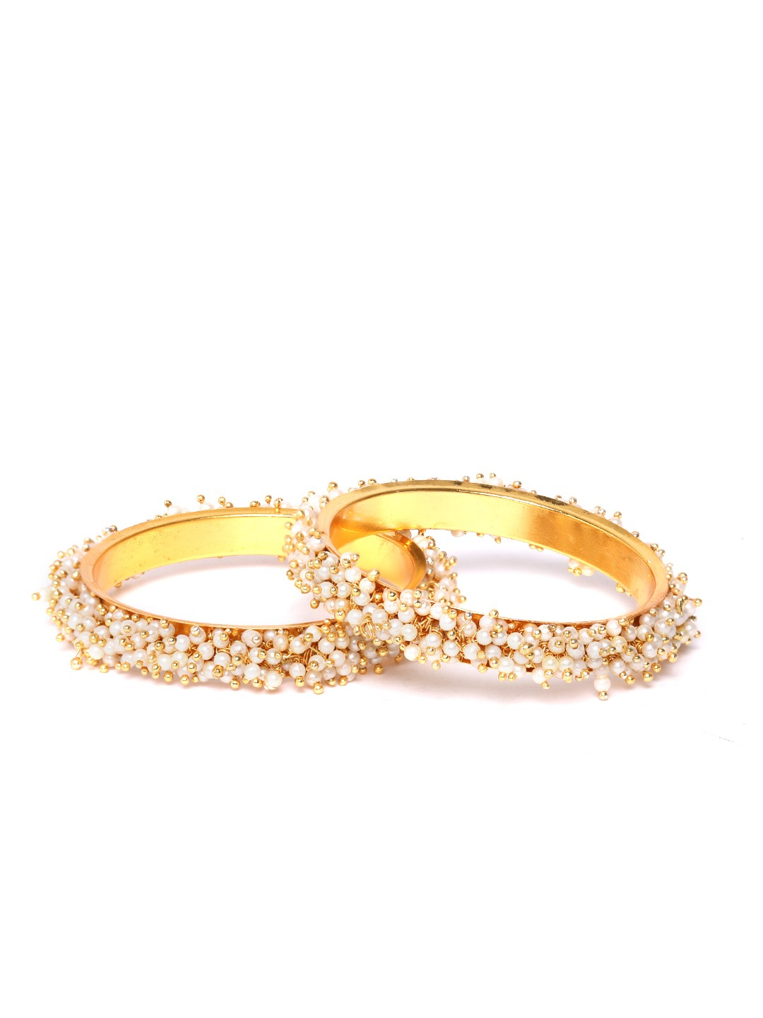 YouBella Off-White Gold-Plated Beaded Jewellery Set with Bangles