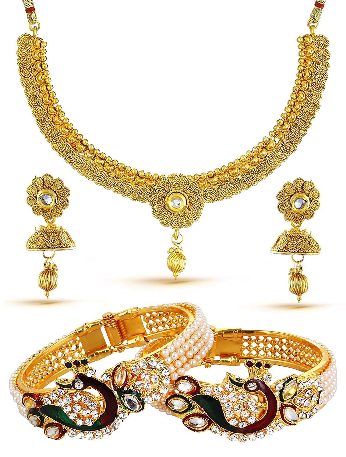 YouBella Jewellery Sets for Women Gold Plated Necklace Jewellery Set with Earrings and Bangles Combo for Girls/Women