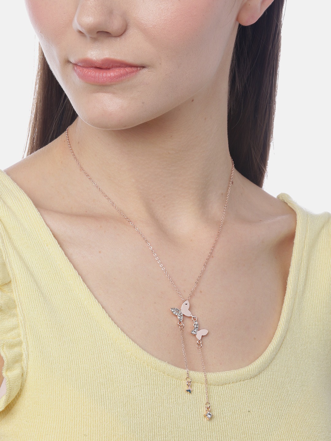 YouBella Rose Gold Gold Plated Stylish Butterfly Chain for Women (YBNK_5658)