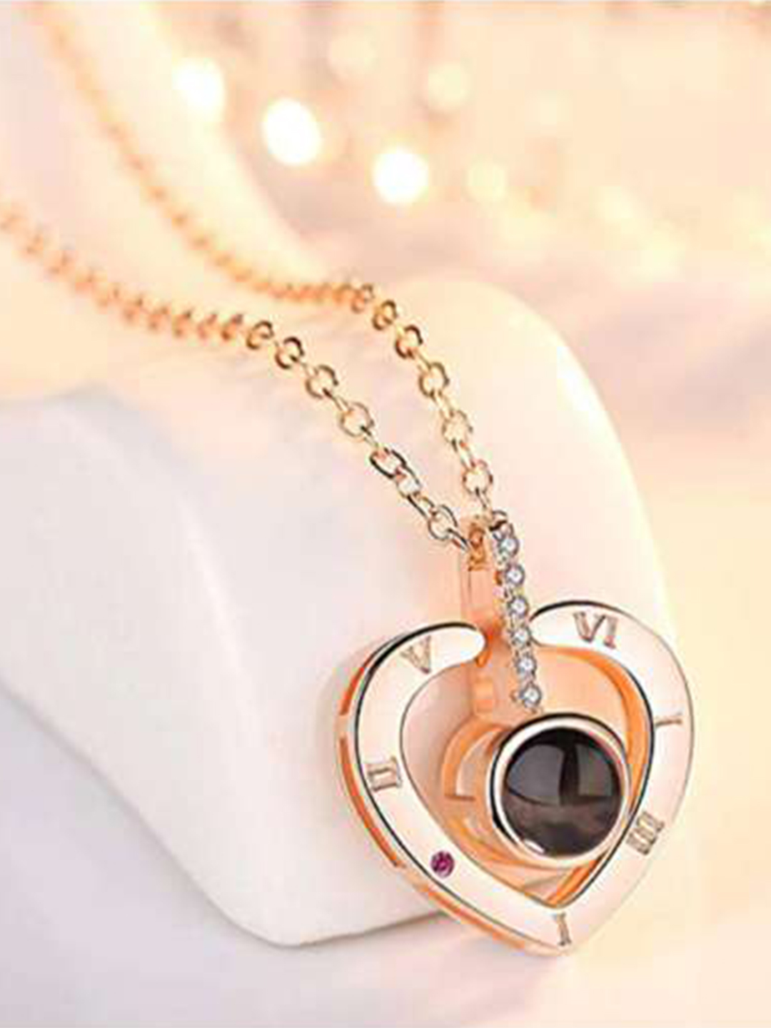 YouBella 18k Rose Gold Plated I Love You in 100 Languages Heart Necklace Jewellery for Women and Girls (Style 1)