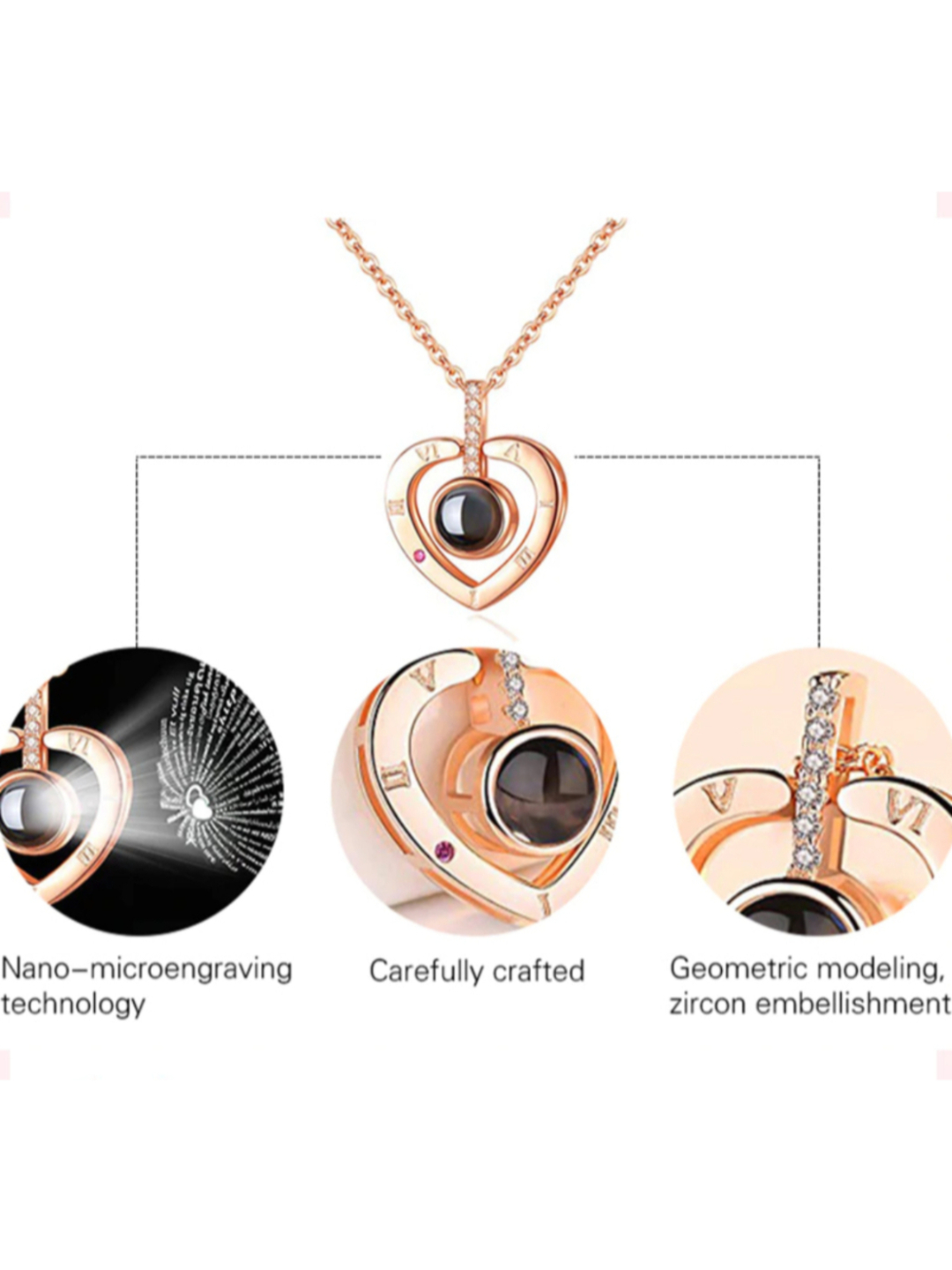 YouBella 18k Rose Gold Plated I Love You in 100 Languages Heart Necklace Jewellery for Women and Girls (Style 1)