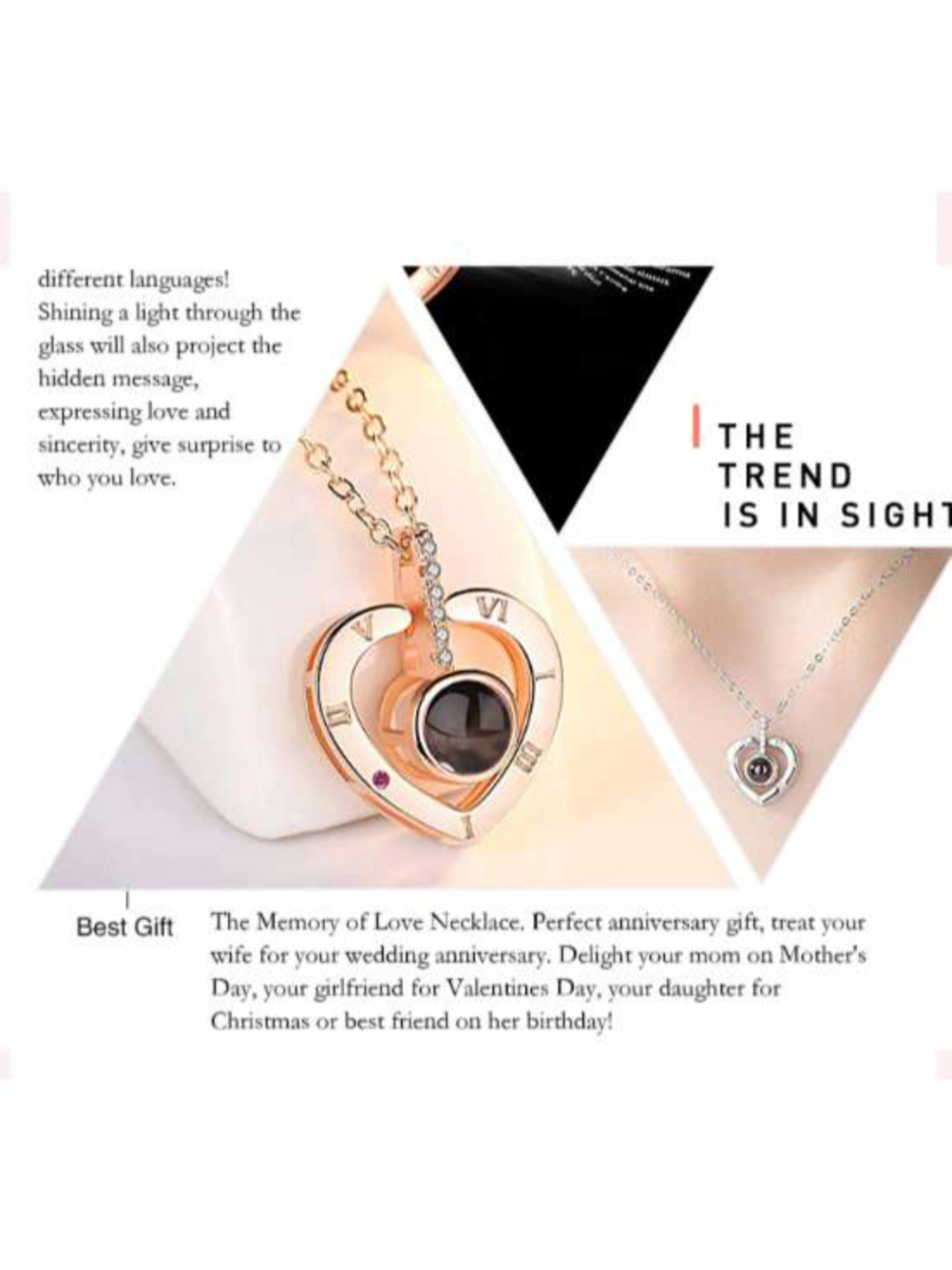 YouBella 18k Rose Gold Plated I Love You in 100 Languages Heart Necklace Jewellery for Women and Girls (Style 1)