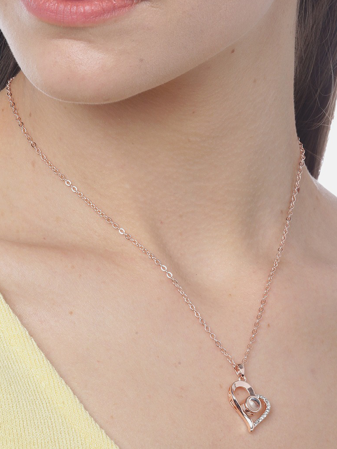 YouBella 18K Rose Gold Plated I Love You in 100 Languages Heart Necklace Jewellery for Women and Girls (Style 2)