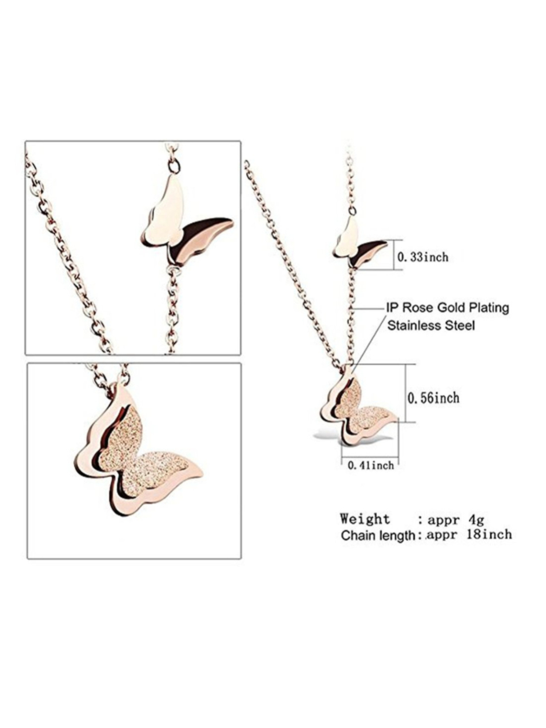 YouBella 18k Rose Gold Plated Butterfly Necklace Pendant for Women and Girls
