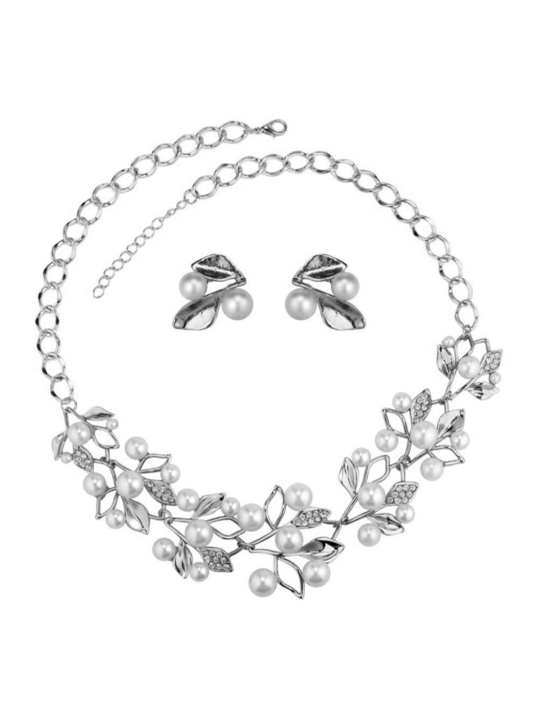 YouBella Jewellery Sets for Women Silver Plated Pearl Studded Necklace Jewellery Set with Earrings for Girls/Women (Silver)