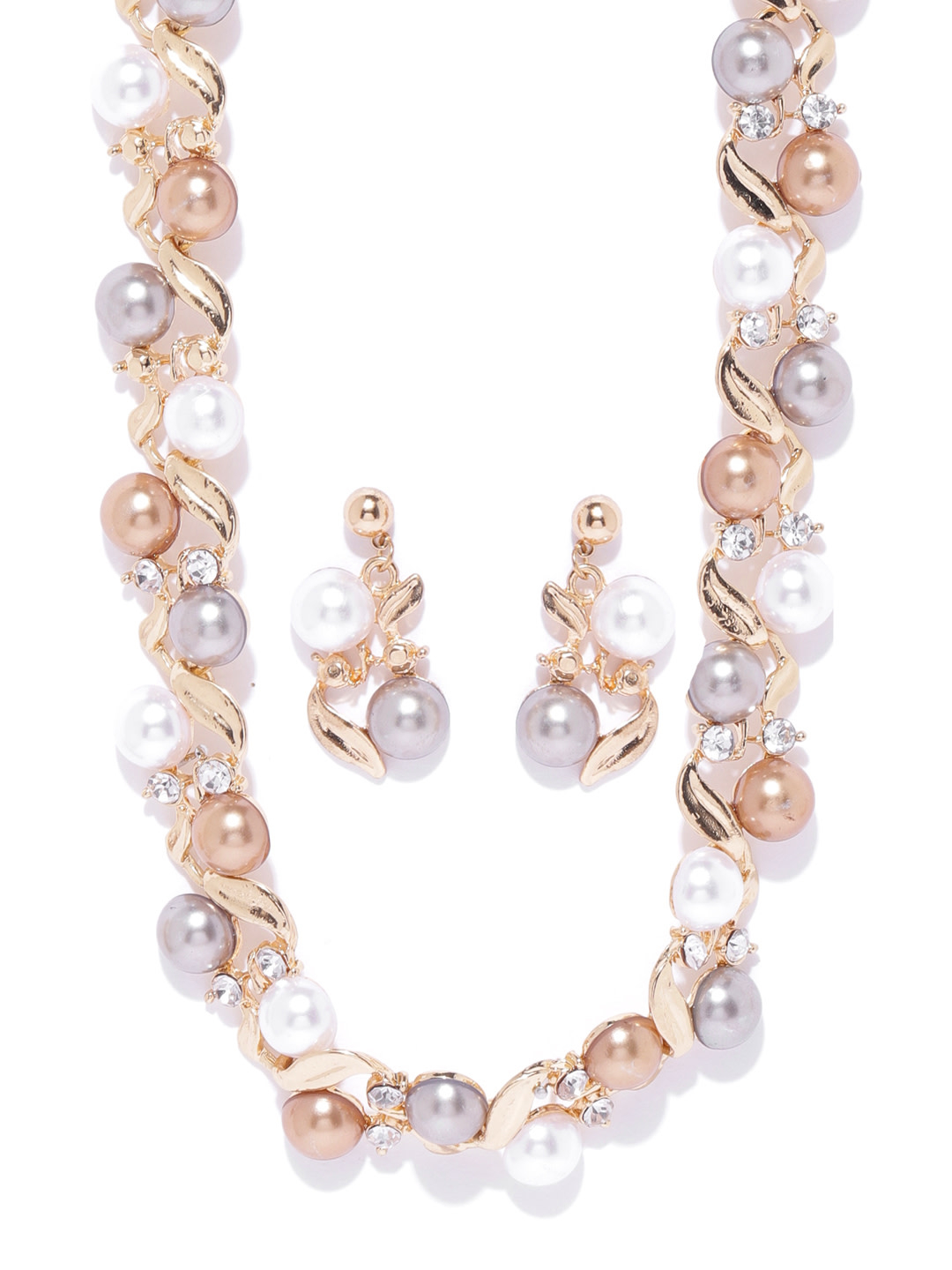 YouBella Off White Gold-Plated Stone-Studded  Beaded Jewellery Set