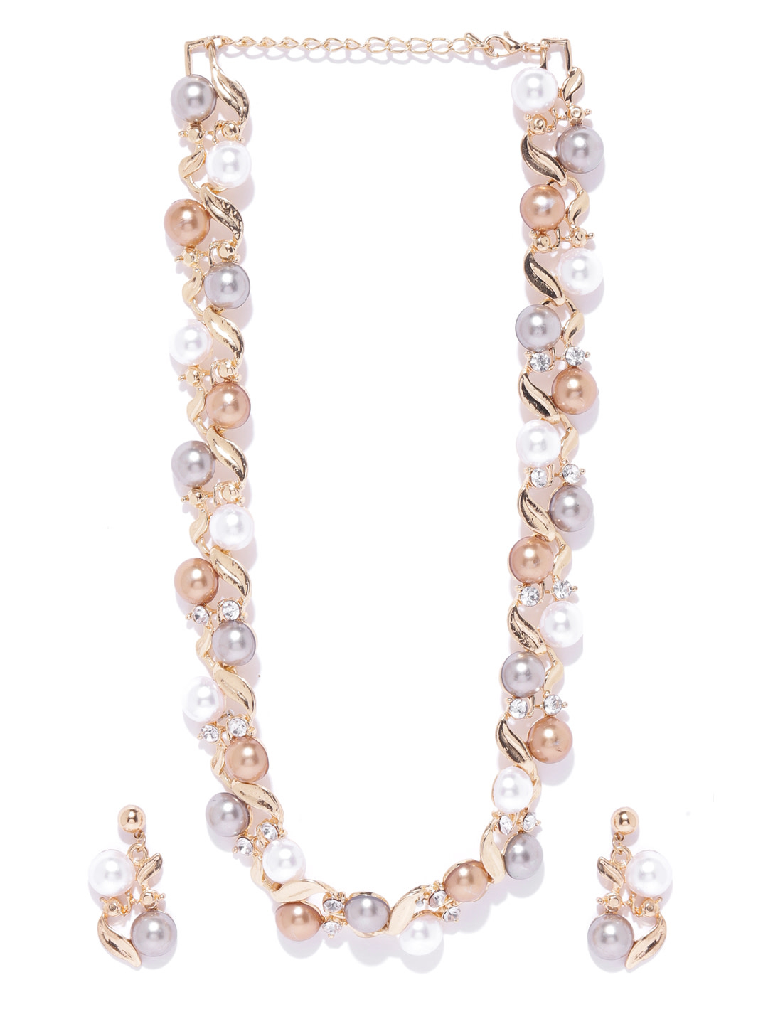 YouBella Off White Gold-Plated Stone-Studded  Beaded Jewellery Set