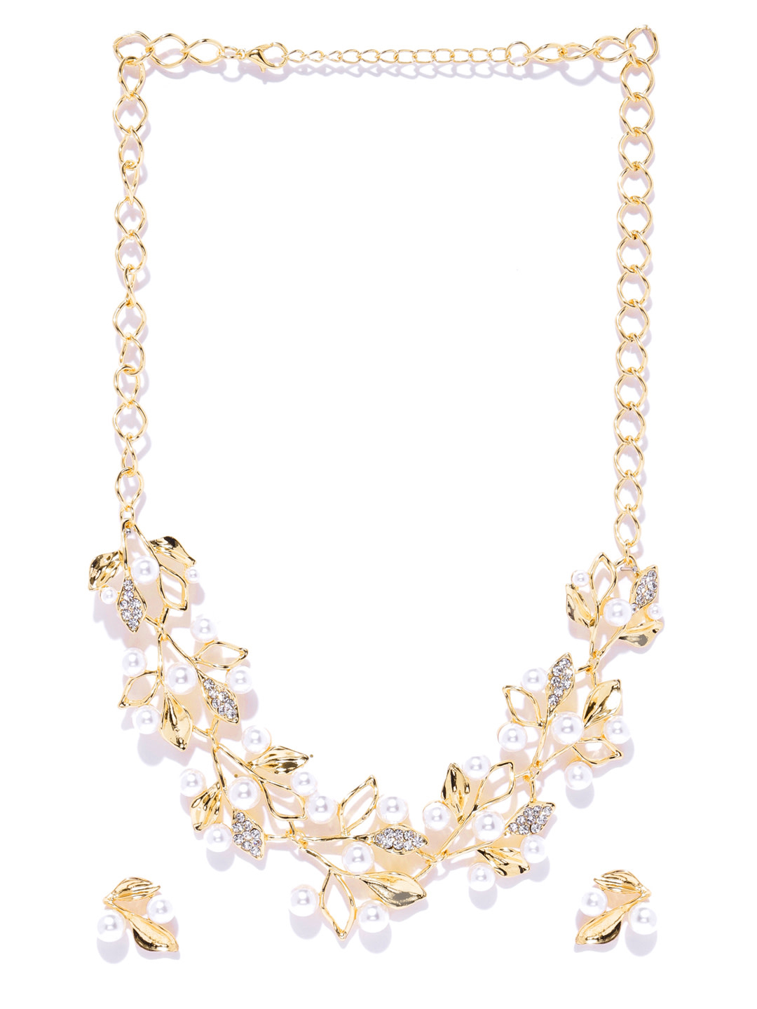 YouBella Off-White Gold-Plated Stone-Studded  Beaded Floral Jewellery Set
