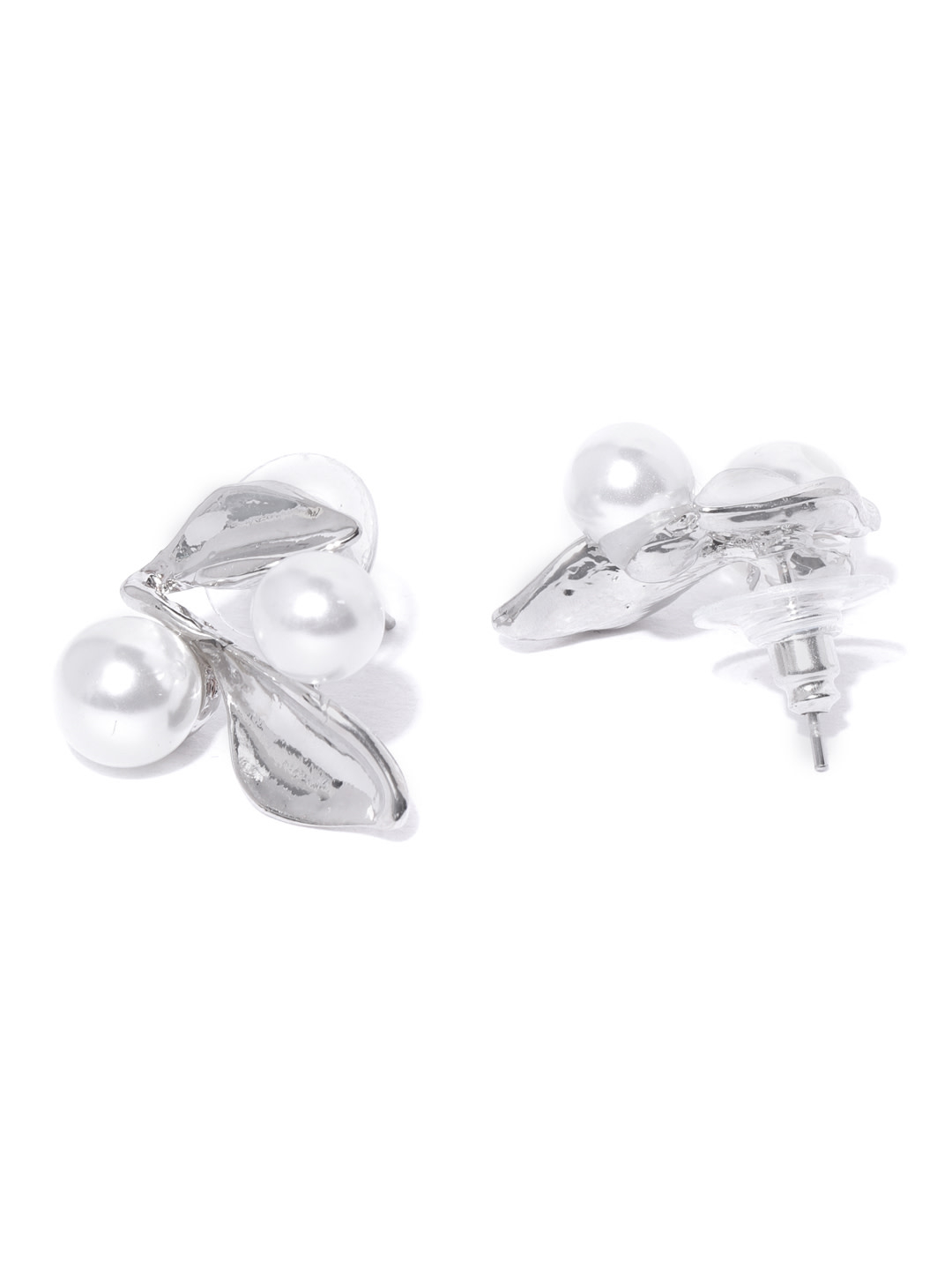 YouBella Off White Silver-Plated Stone-Studded  Beaded Floral Jewellery Set