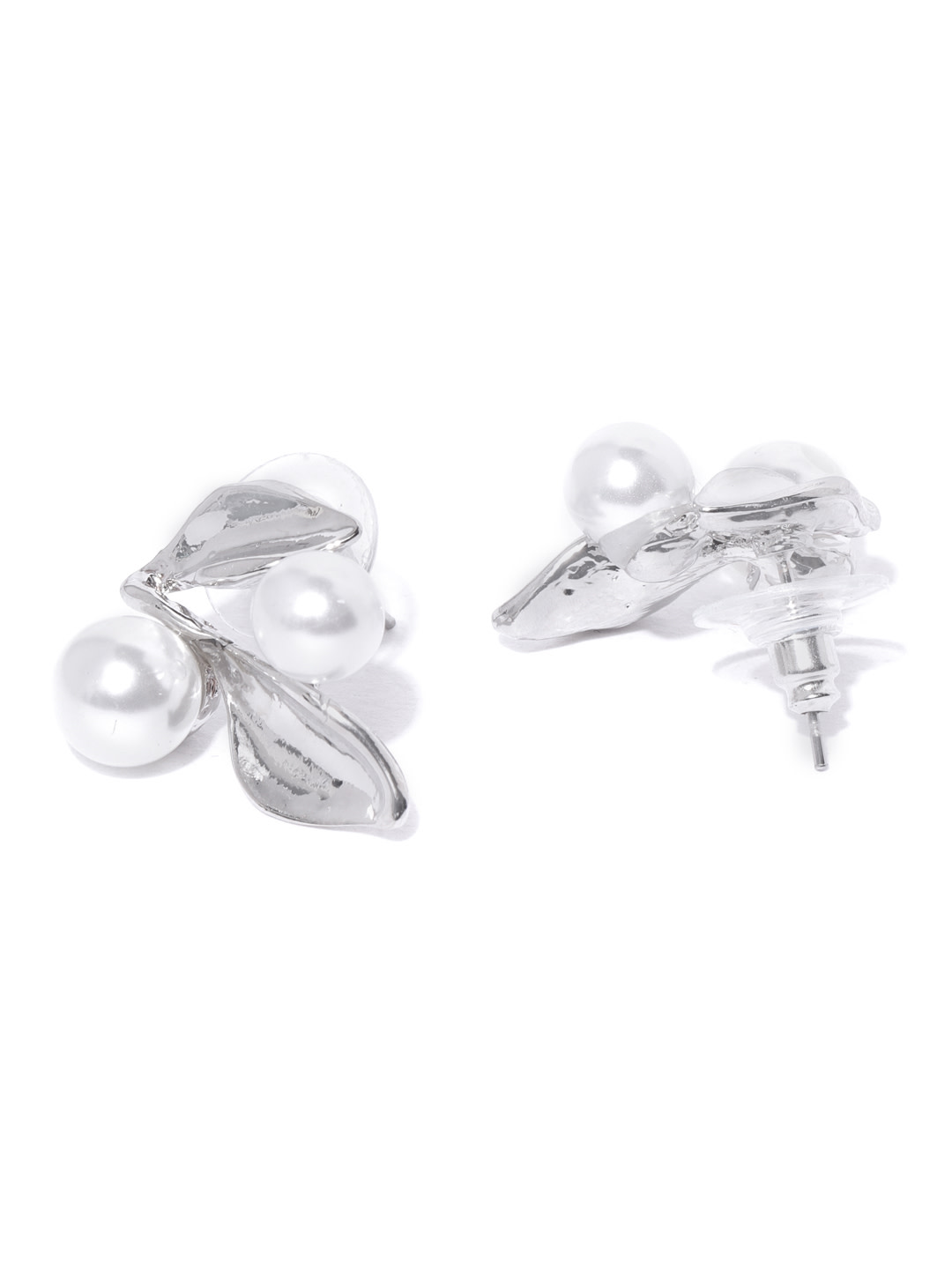 YouBella Off White Silver-Plated Stone-Studded  Beaded Floral Jewellery Set