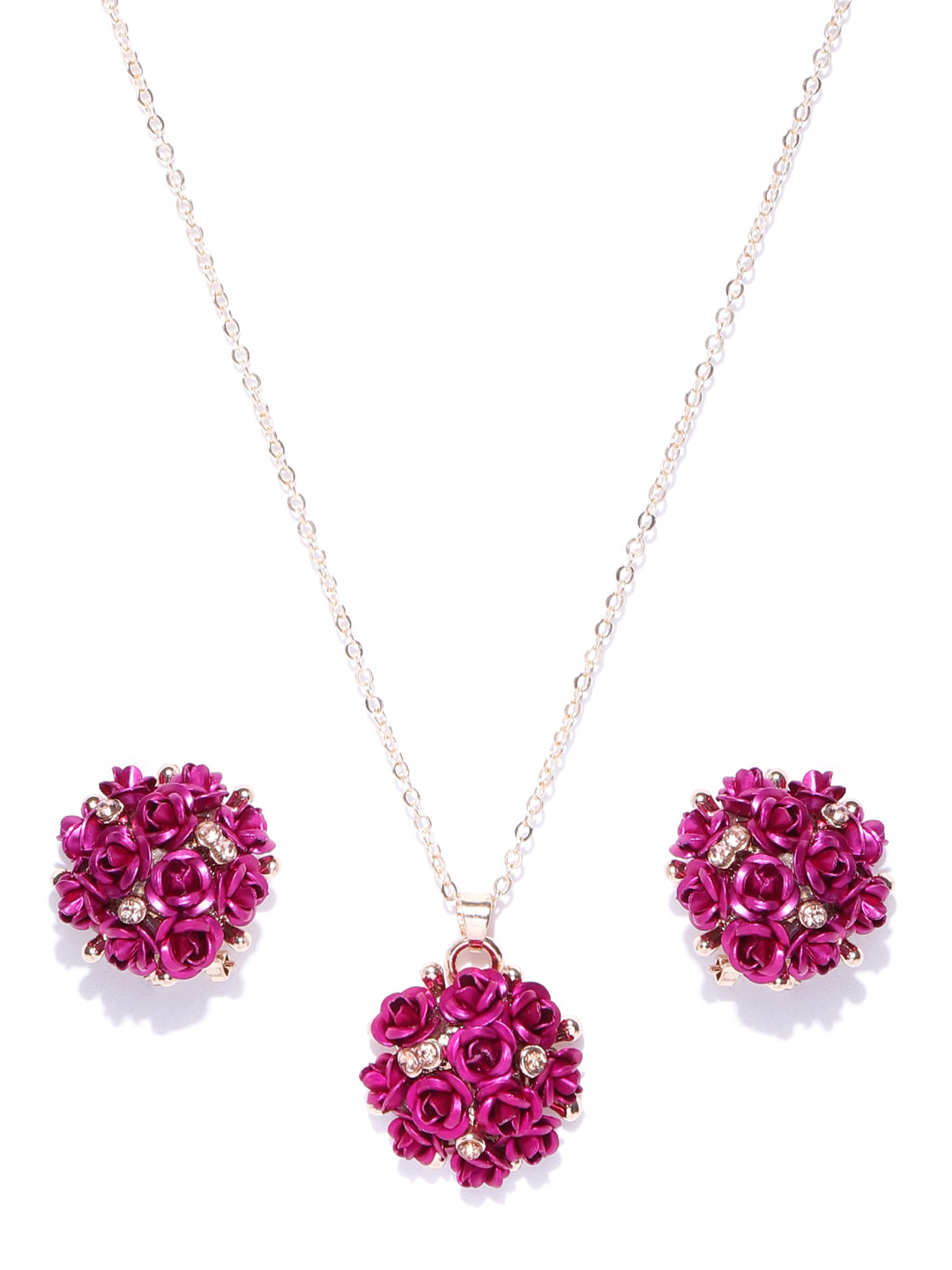 YouBella Pink Gold-Plated Stone-Studded Floral Shaped Jewellery Set