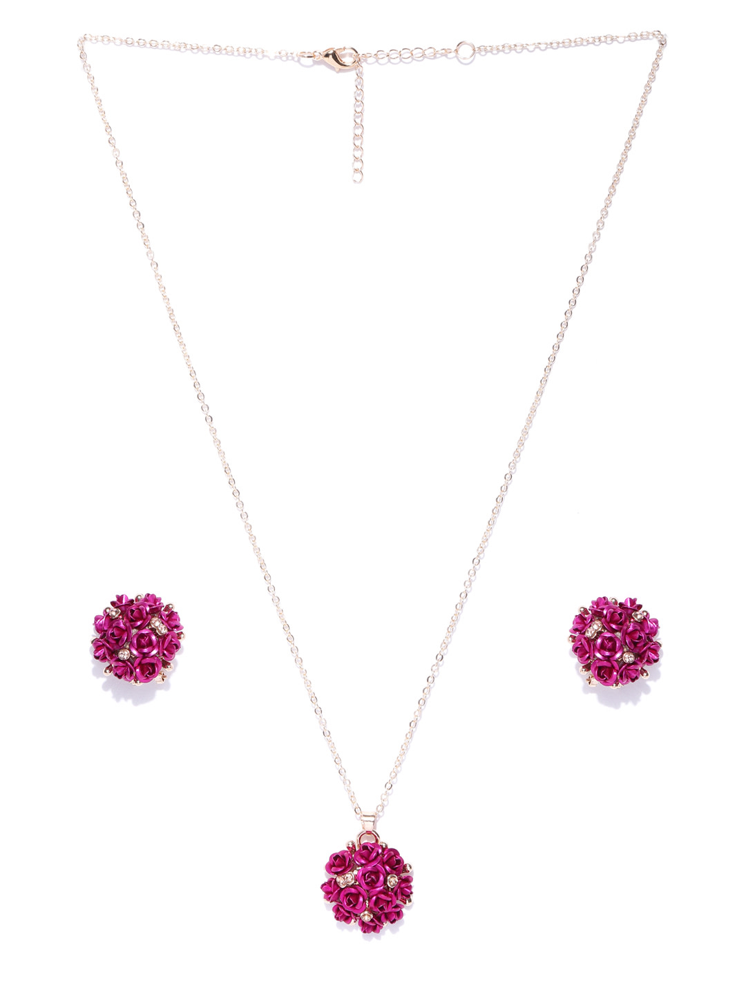YouBella Pink Gold-Plated Stone-Studded Floral Shaped Jewellery Set