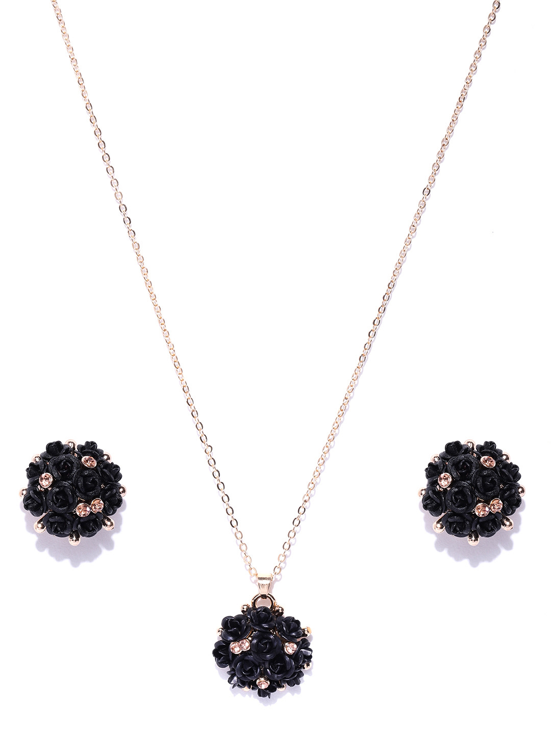 YouBella Black Gold-Plated Stone-Studded Floral Shaped Jewellery Set