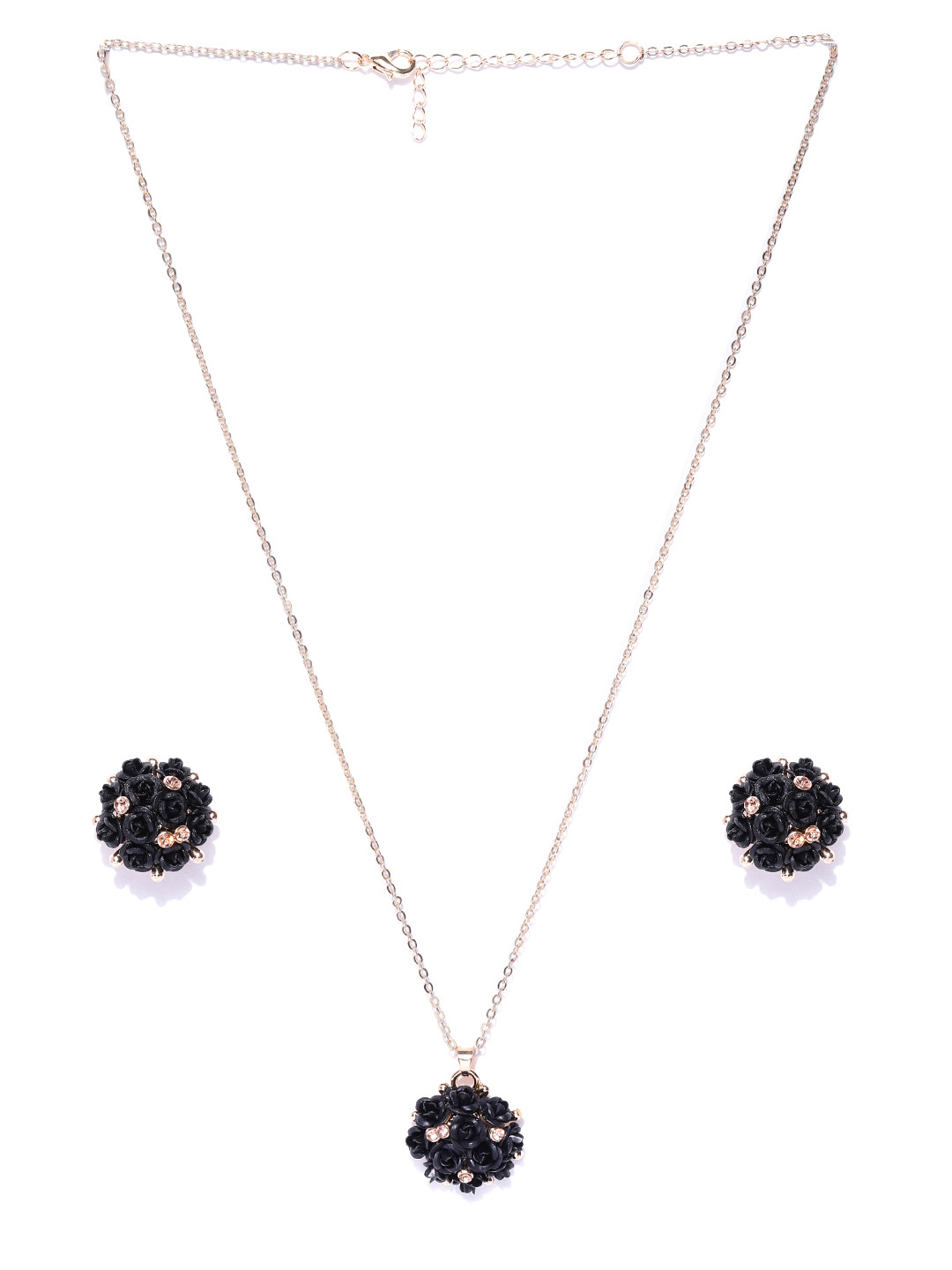 YouBella Black Gold-Plated Stone-Studded Floral Shaped Jewellery Set