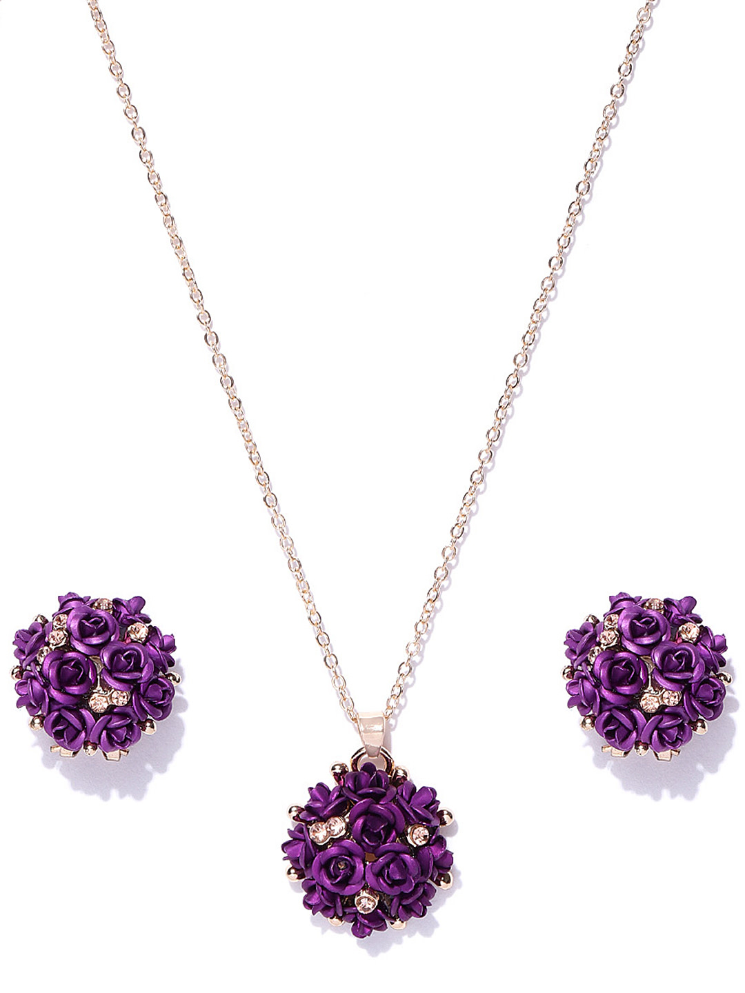 YouBella Purple Gold-Plated Stone-Studded Floral Jewellery Set