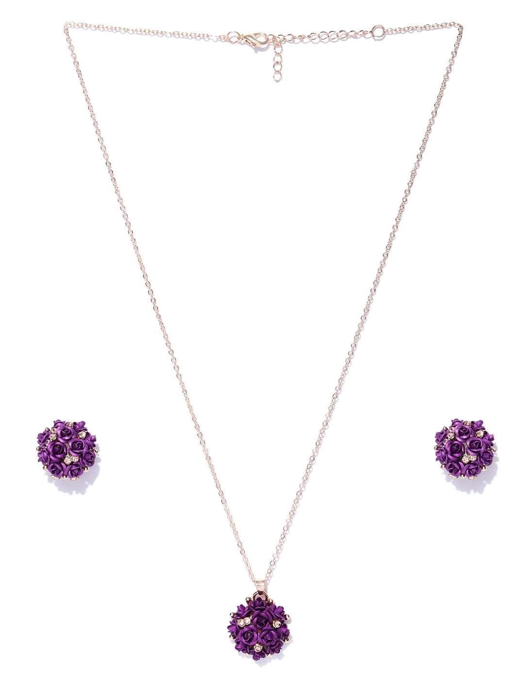 YouBella Purple Gold-Plated Stone-Studded Floral Jewellery Set