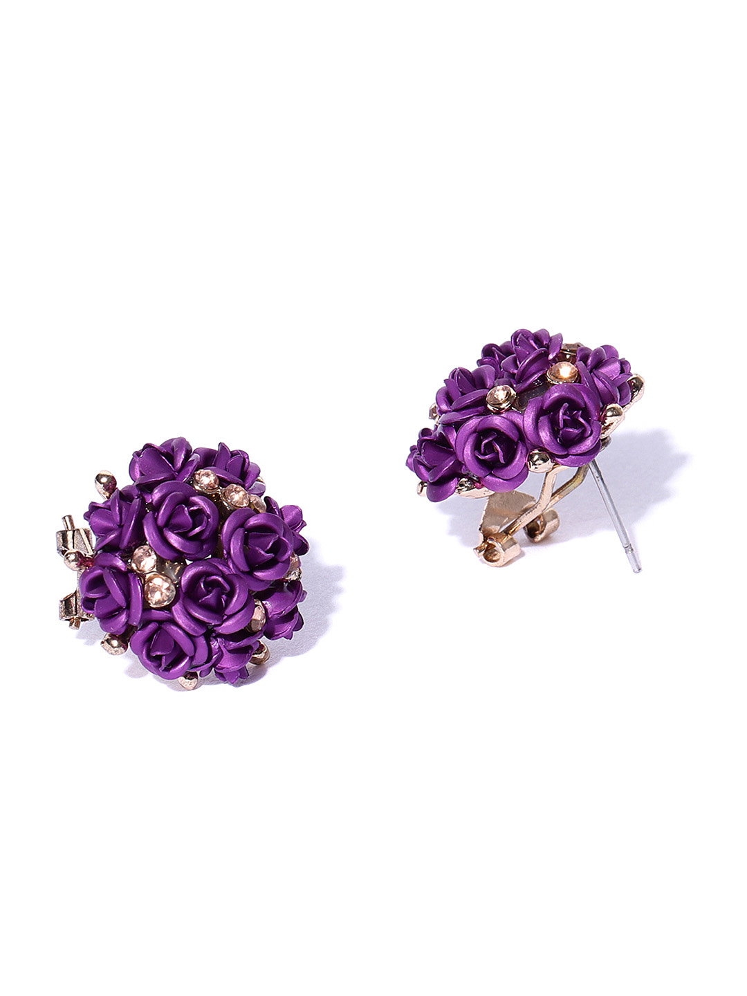YouBella Purple Gold-Plated Stone-Studded Floral Jewellery Set